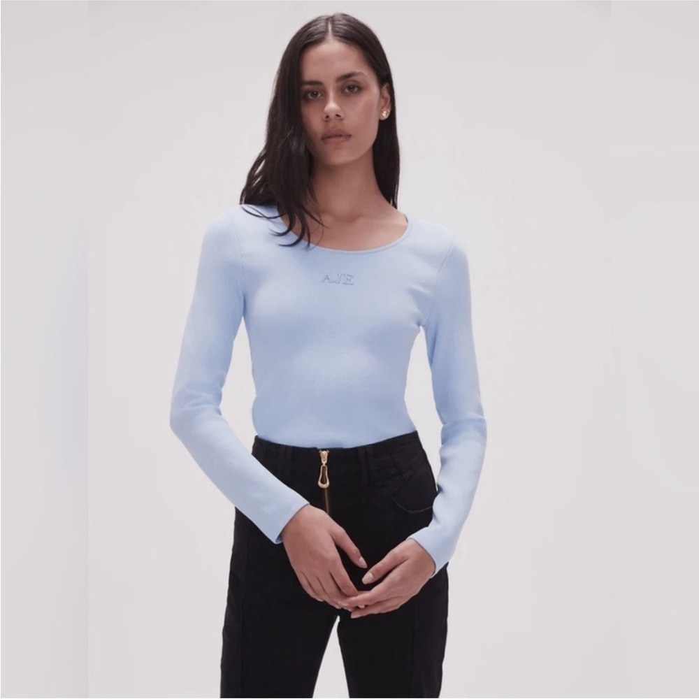 Aje Clementine Logo Knit Top Baby Blue Size Small NWT